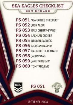 2023 NRL Traders Titanium - Pearl Special #PS051 Manly-Warringah Sea Eagles Checklist Back
